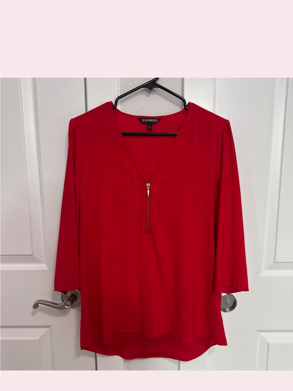 Express Red Zip-Front V-Neck Blouse
